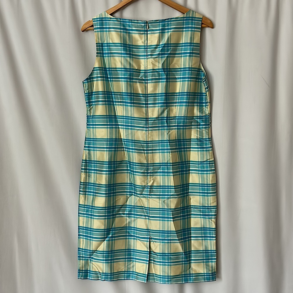 Bob Mackie Studio ๐ฏ% Silk Yellow/Blue Plaid Sleeveless Sheath Dress **Size 10** - Picture 2 of 3